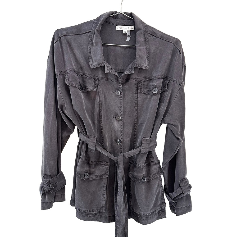 YOUNG FABULOUS & BROKE 100% Tencel‎ Belted Utility Jacket • Medium • gray